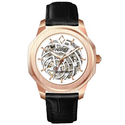 NAPPEY SKELETON ROSE GOLD AND WHITE LEATHER BLACK - 11,5 x 9,4 x 7,62
