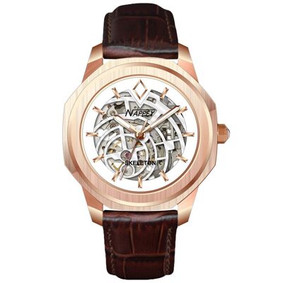 NAPPEY SKELETON ROSE GOLD AND WHITE LEATHER BROWN - 11,5 x 9,4 x 7,63