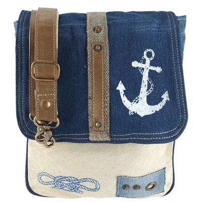 Sunsa messenger bag made from recycled jeans & canvas. Sustainable shoulder bag with maritime motif