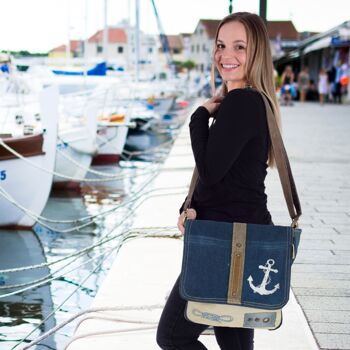 Sac messager Sunsa fabriqué à partir de jeans et de toile recyclés. Sac à bandoulière durable avec motif maritime 6