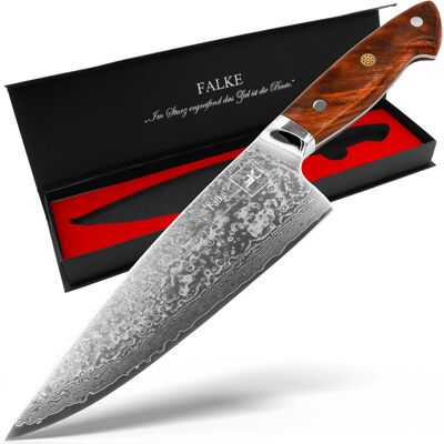 KEMP&ECKE® Damascus knife Falke kitchen knife with 67 layers of VG10 Damascus steel 21cm Japanese blade with camphor wood handle