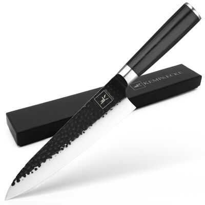 Coltello da cucina KEMP&ECKE® Black Beauty Chef's Knife Coltello da cucina da 8 pollici con lama dall'aspetto nero e manico in legno Pakka