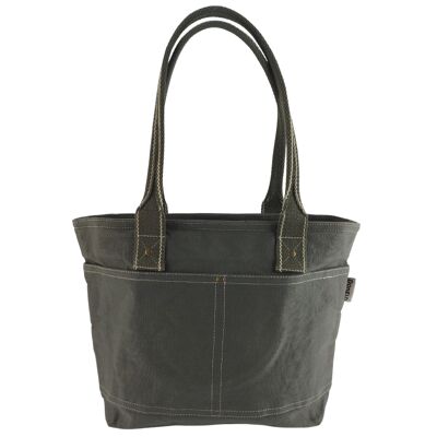 Cabas femme en toile cirée Domelo. Sac à main déperlant vert kaki