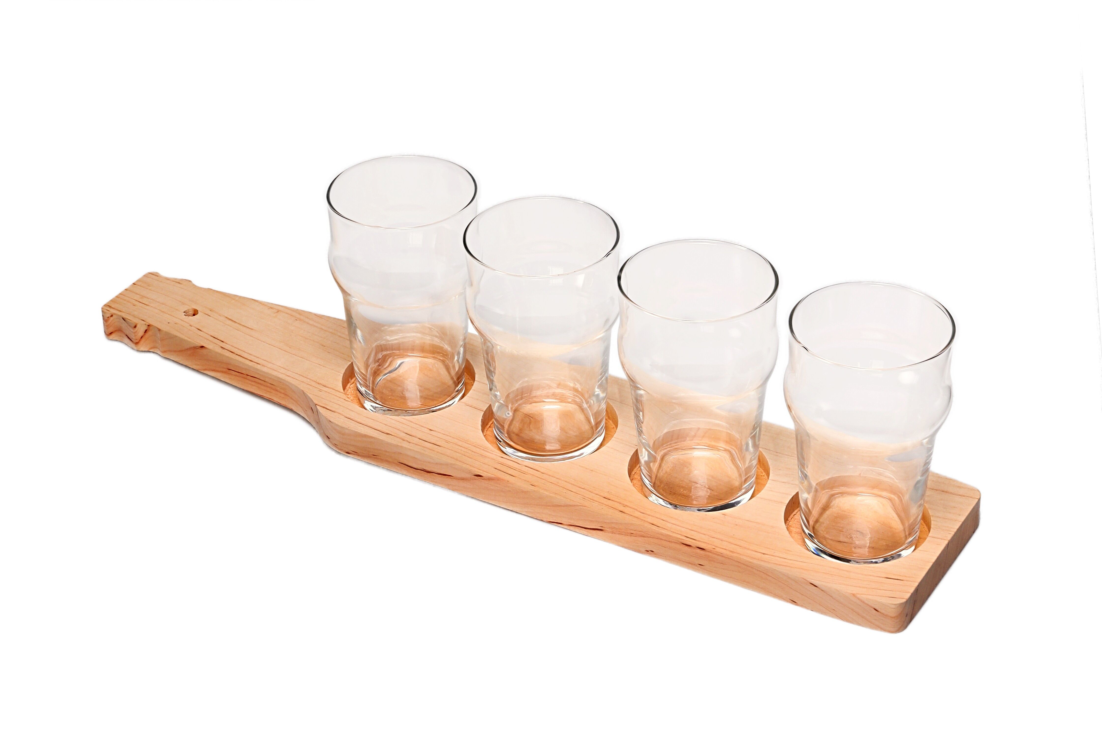 Probierbrett für 4 Gläser, in Erle massiv.