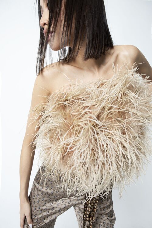 Ostrich Feather Top Beige