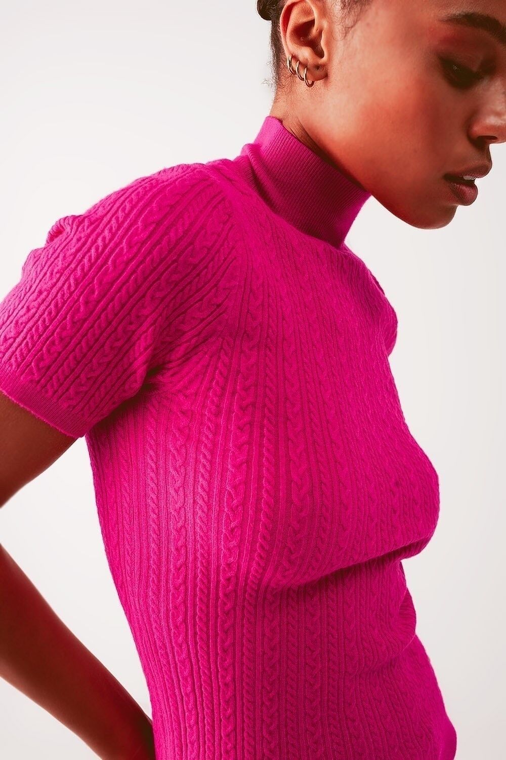 Pullover mit Zopfmuster in Fuchsia