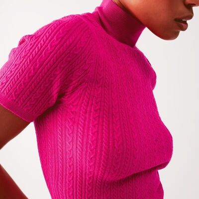 Cable knitted jumper in fuchsia