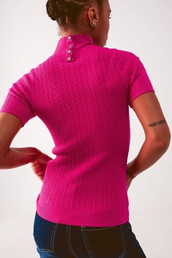 Pull en maille torsadée fuchsia 3