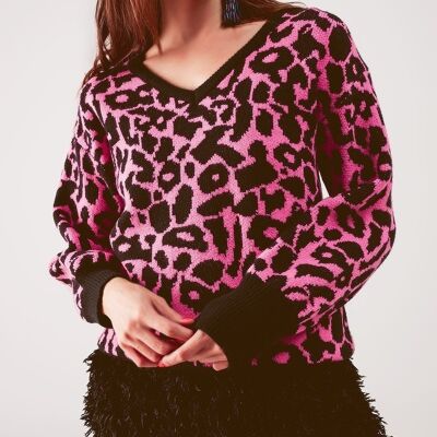 Pullover in Fuchsia Animal