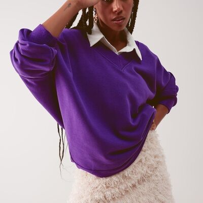 Oversize-Pullover aus Baumwollmischung in Violett