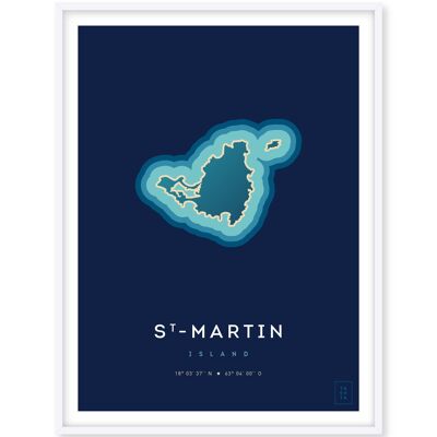 Affiche de l'île de Saint-Martin - 30 x 40 cm