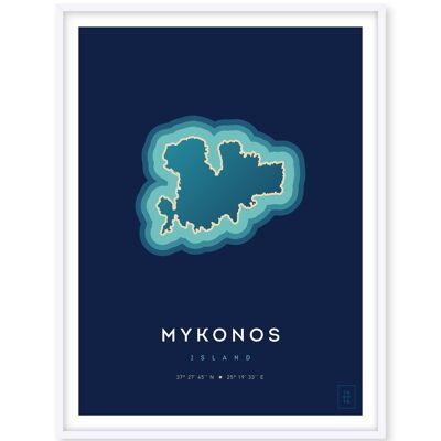 Affiche de l'île de Mykonos - 30 x 40 cm
