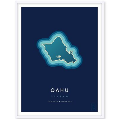 Póster de la isla de Oahu - 30 x 40 cm
