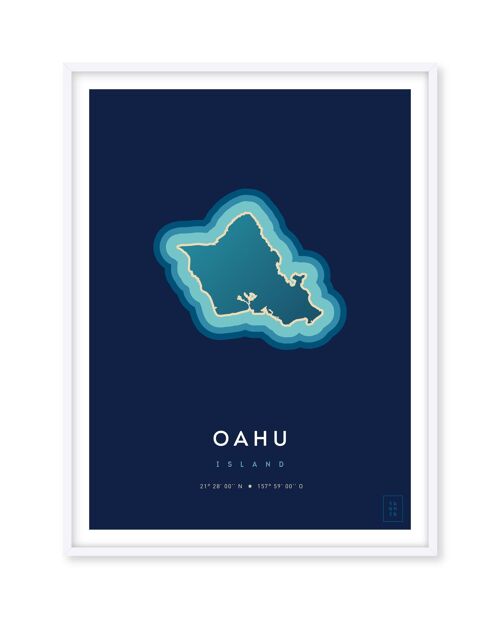 Affiche de l'île d'Oahu - 50 x 70 cm
