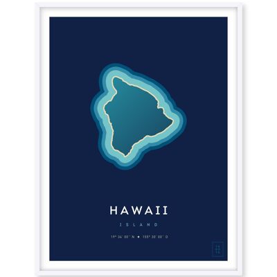 Affiche de l'île d'Hawaii - 30 x 40 cm