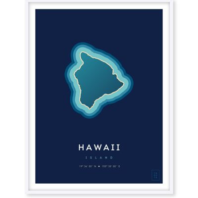 Affiche de l'île d'Hawaii - 30 x 40 cm