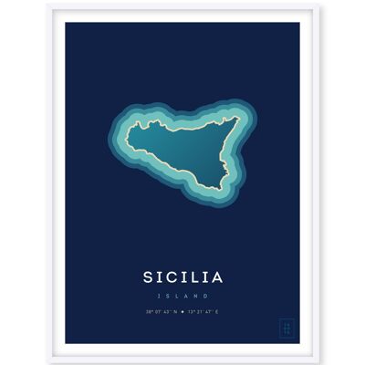 Affiche de l'île de la Sicile - 50 x 70 cm