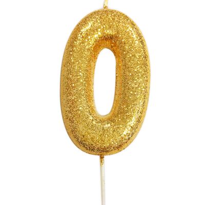 Age 0 Glitter Numeral Moulded Pick Candle Gold