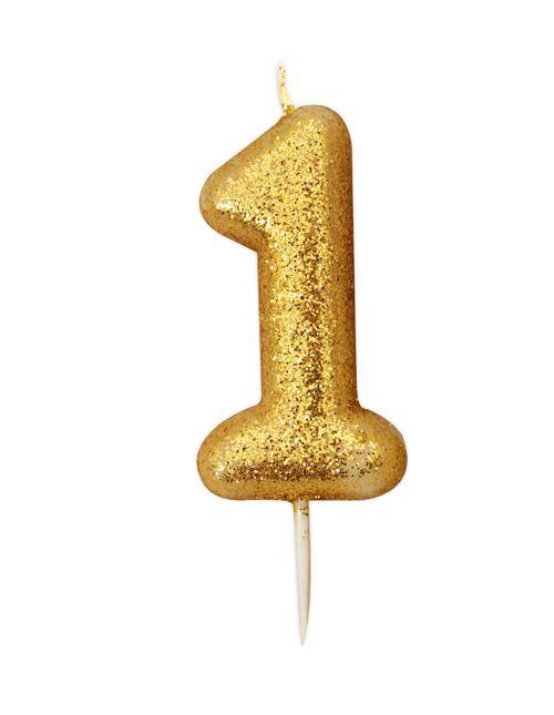 Age 1 Glitter Numeral Moulded Pick Candle Gold