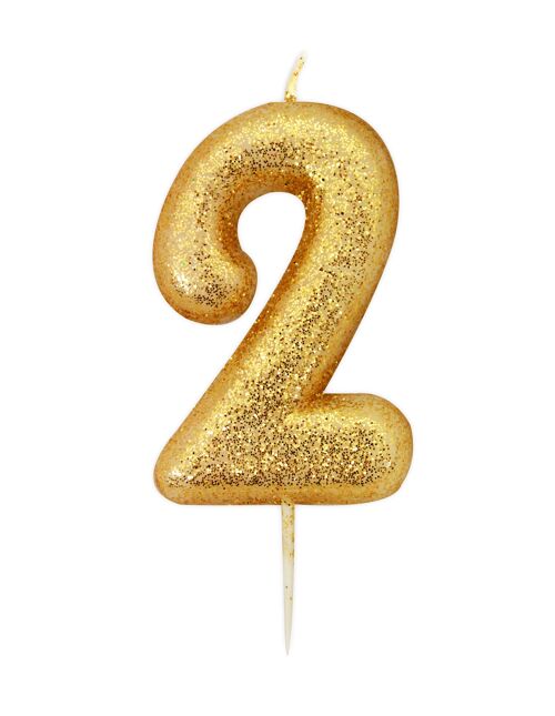 Age 2 Glitter Numeral Moulded Pick Candle Gold