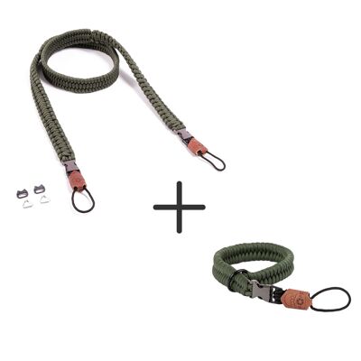 Camera Strap "The Traveler" + Wrist Strap "The Claw" - Military Olive - 100cm
