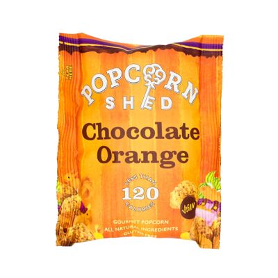 Paquete de bocadillos veganos de palomitas de maíz gourmet de chocolate y naranja