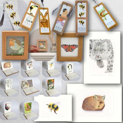 Lot best-seller - art - estampes - giclée - cartes de vœux - marque-pages - faune - art animalier - illustration - peinture - cadeau - collection