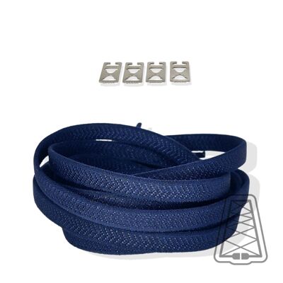 Flache elastische Schnürsenkel ohne Bänder - Kinder & Erwachsene - Unsichtbarer Clip | Breit - Einheitsgröße - Marineblau