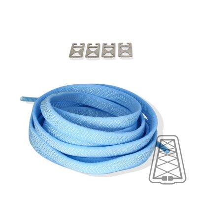 Flat Elastic Laces without ties - Kids & Adults - Invisible clip | Wide - One size - Light blue