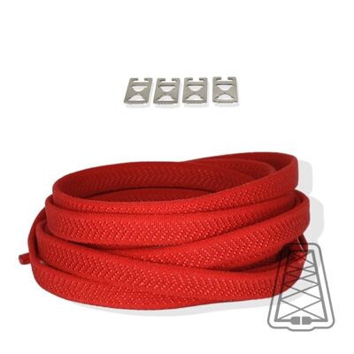 Flache elastische Schnürsenkel ohne Bänder - Kinder & Erwachsene - Unsichtbarer Clip | Weit - Einheitsgröße - Rot