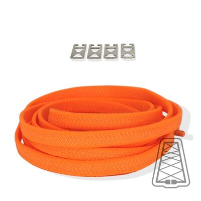 Flache elastische Schnürsenkel ohne Bänder - Kinder & Erwachsene - Unsichtbarer Clip | Weit - Einheitsgröße - Orange
