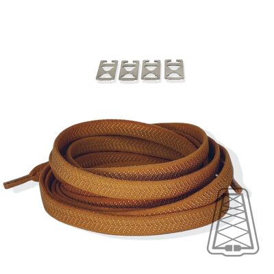 Flat Elastic Laces without ties - Kids & Adults - Invisible clip | Wide - One size - Brown