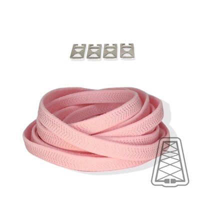 Flat Elastic Laces without ties - Kids & Adults - Invisible clip | Wide - One size - Pink