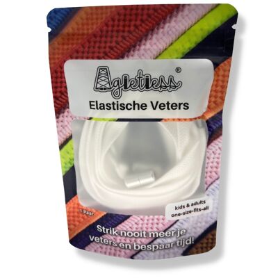 Agletless® No Tie Elastic Laces - Flat Wide - White