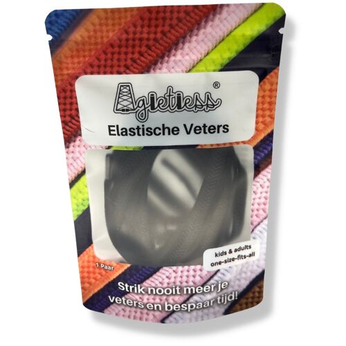 Agletless® Elastische veters zonder strikken - Plat Breed - Zwart