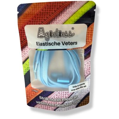 Agletless® No Tie Elastic Laces - Flat Wide - Light Blue