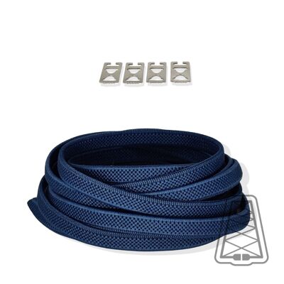 Flache elastische Schnürsenkel ohne Bänder - Kinder & Erwachsene - Unsichtbarer Clip - Einheitsgröße - Marineblau