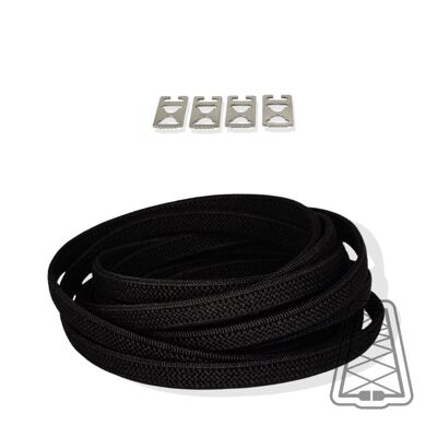 Flat Elastic Laces without ties - Kids & Adults - Invisible clip - One size - Black
