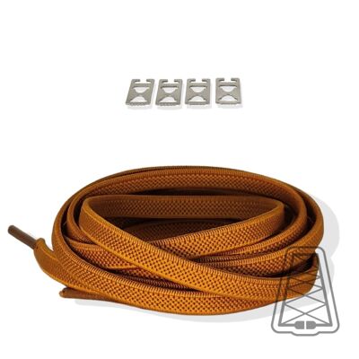 Flat Elastic Laces without ties - Kids & Adults - Invisible clip - One size - Brown