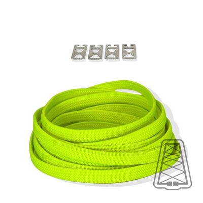 Flat Elastic Laces without ties - Kids & Adults - Invisible clip - One size - Lime