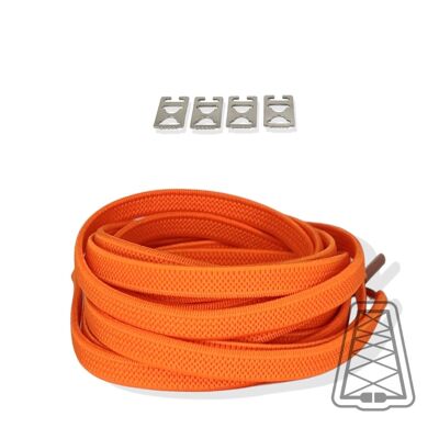 Flache elastische Schnürsenkel ohne Bänder - Kinder & Erwachsene - Unsichtbarer Clip - Einheitsgröße - Orange