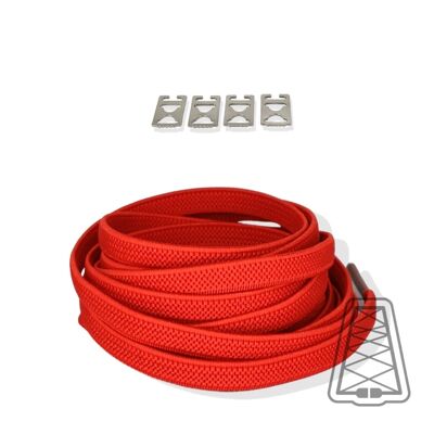 Flache elastische Schnürsenkel ohne Bänder - Kinder & Erwachsene - Unsichtbarer Clip - Einheitsgröße - Rot