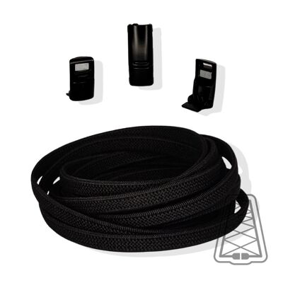 Flat Elastic Laces without ties - Kids & Adults - Magnet closure - One size - Black