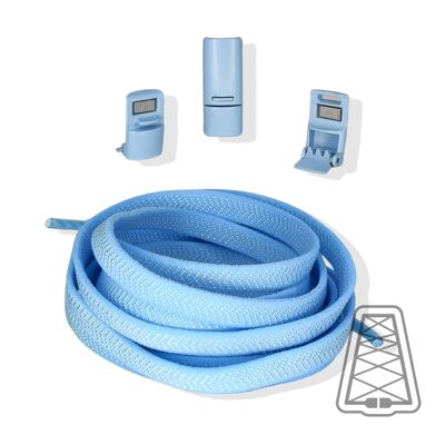 Flat Elastic Laces without Ties - Kids & Adults - Magnet Closure | Wide - One size - Light blue