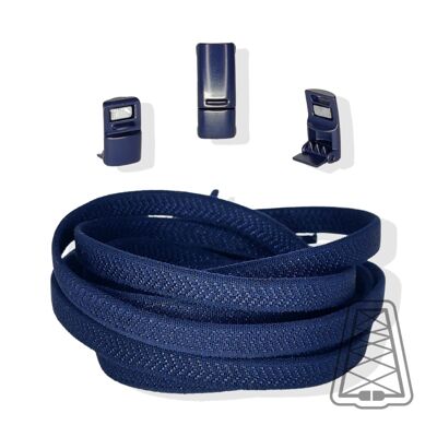 Flat Elastic Laces without Ties - Kids & Adults - Magnet Closure | Wide - One size - Navy Blue