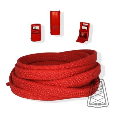 Flat Elastic Laces without Ties - Kids & Adults - Magnet Closure | Wide - One size - Red