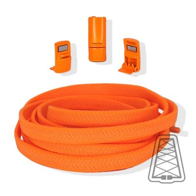 Flat Elastic Laces without Ties - Kids & Adults - Magnet Closure | Wide - One size - Orange