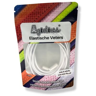 Agletless® Elastische veters zonder strikken - Rond Dun - Wit