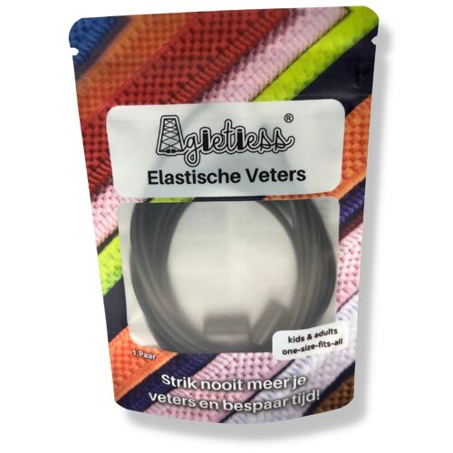 Agletless® Elastische veters zonder strikken - Rond Dun - Zwart