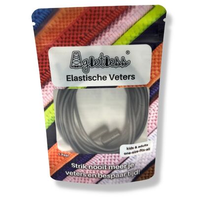 Agletless® Elastische veters zonder strikken - Rond Dun - Antraciet
